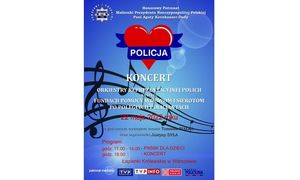 plakat promujący koncert Orkiestry Reprezentacyjnej Policji na rzecz Fundacji Pomocy Wdowom i Sierotom po Poległych Policjantach