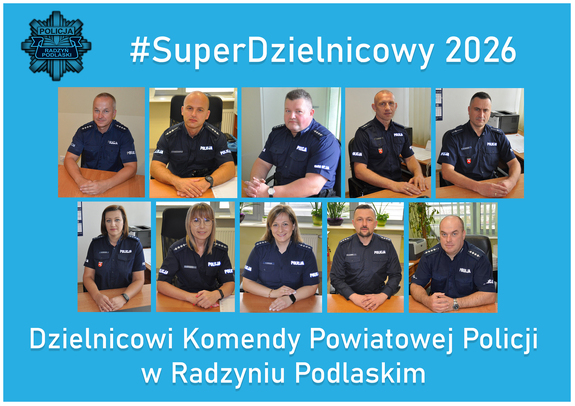 Kolarz zdjęć przedstawiający sylwetki dzielnicowych z KPP w Radzyniu Podlaskim