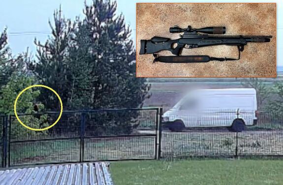 Ujęcie z kamery monitoringu oraz zabezpieczona broń.