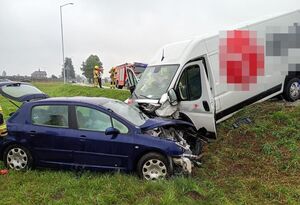 Uszkodzone samochody stoją na trawiastym podłożu